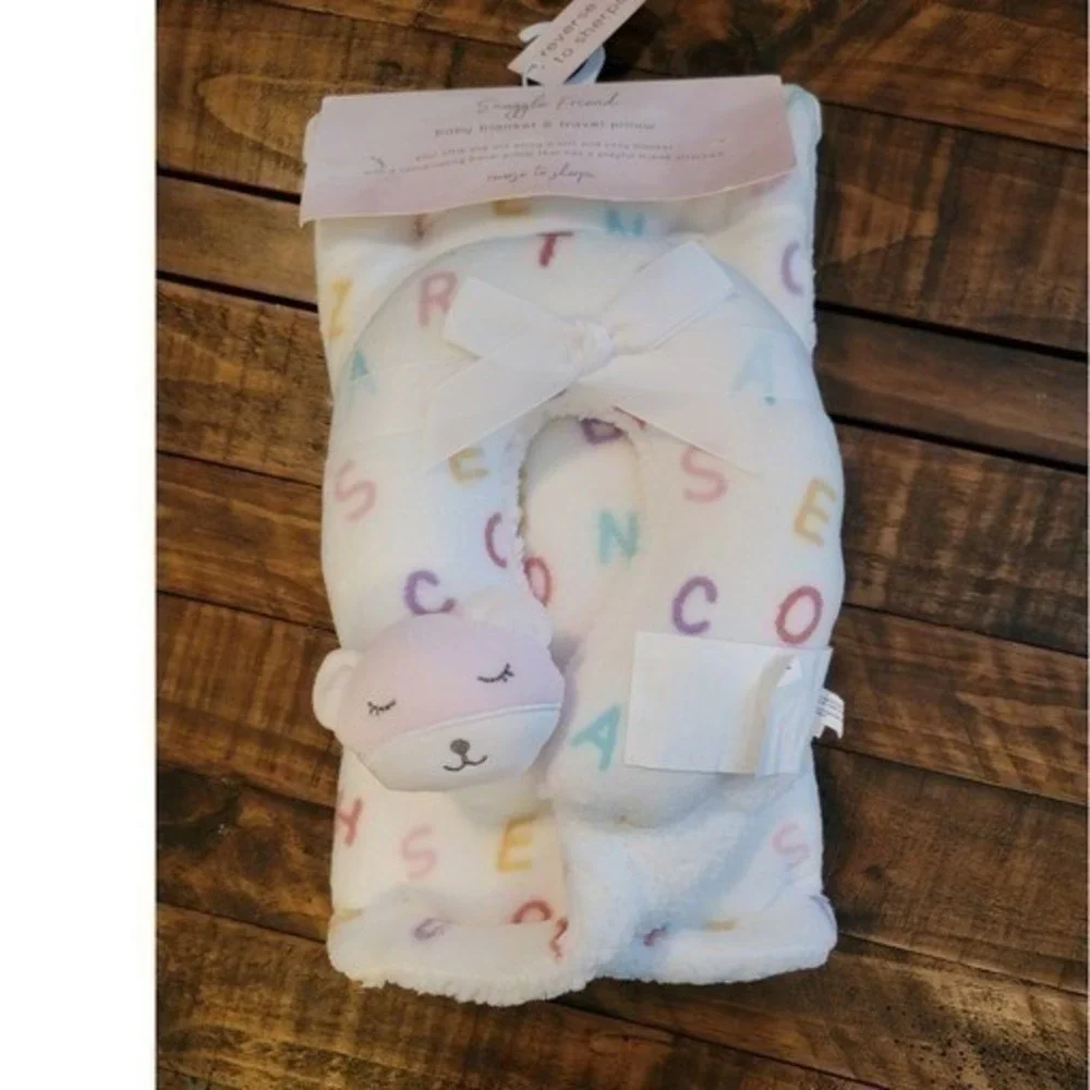 Snuggle Friend Baby Blanket Travel Pillow Set Pink Bear ABC Sherpa Cozy Kids